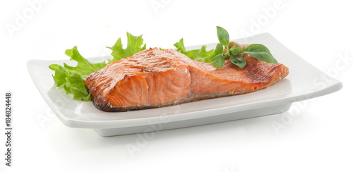 Baked fillet of trout with lettuce and basil