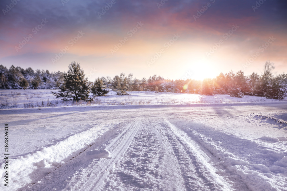 Winter road background and free space for your decoration Winter road background and free space for your decoration
