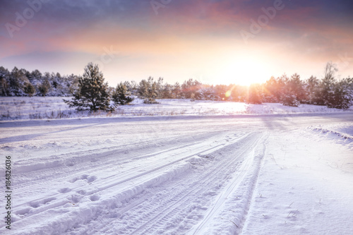 Winter road background and free space for your decoration 