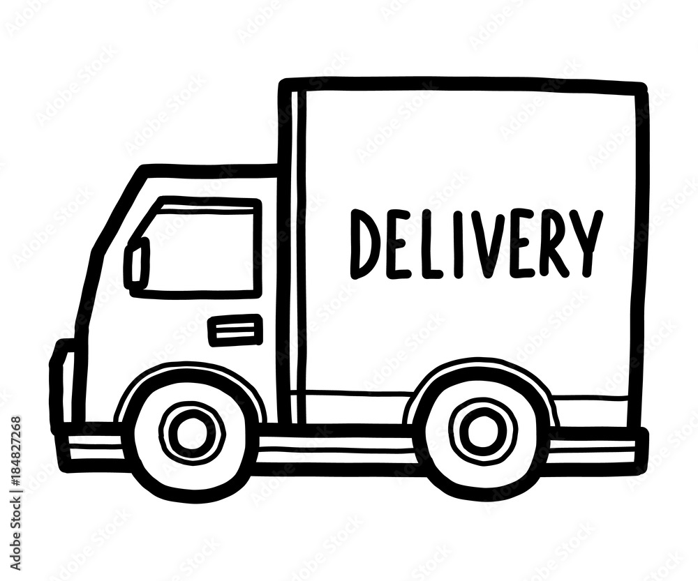 delivery van / cartoon vector and illustration, black and white, hand  drawn, sketch style, isolated on white background. Stock Vector | Adobe  Stock