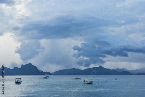 Las Cabanas beach stormy weather in Palawan island, Philippines