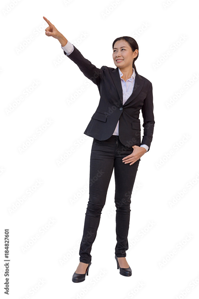 happy young businesswoman with hands up, isolated background with clipping path. happy young businesswoman with hands up, isolated background with clipping path.
