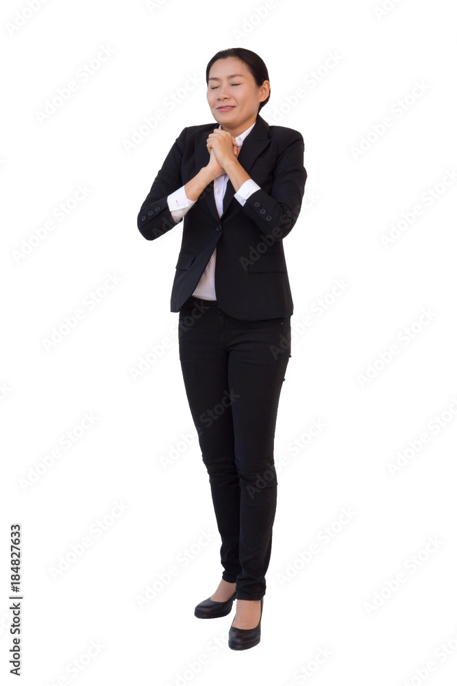 happy young businesswoman with hands up, isolated background with clipping path. happy young businesswoman with hands up, isolated background with clipping path.