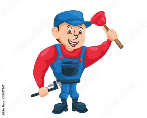Professional Water Treatment Plumber Cartoon Illustration
