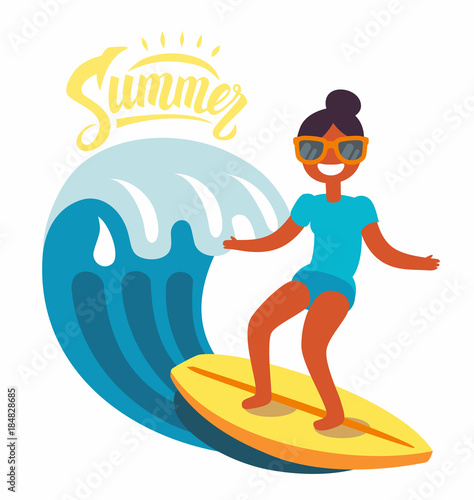 Surfer girl rides the waves