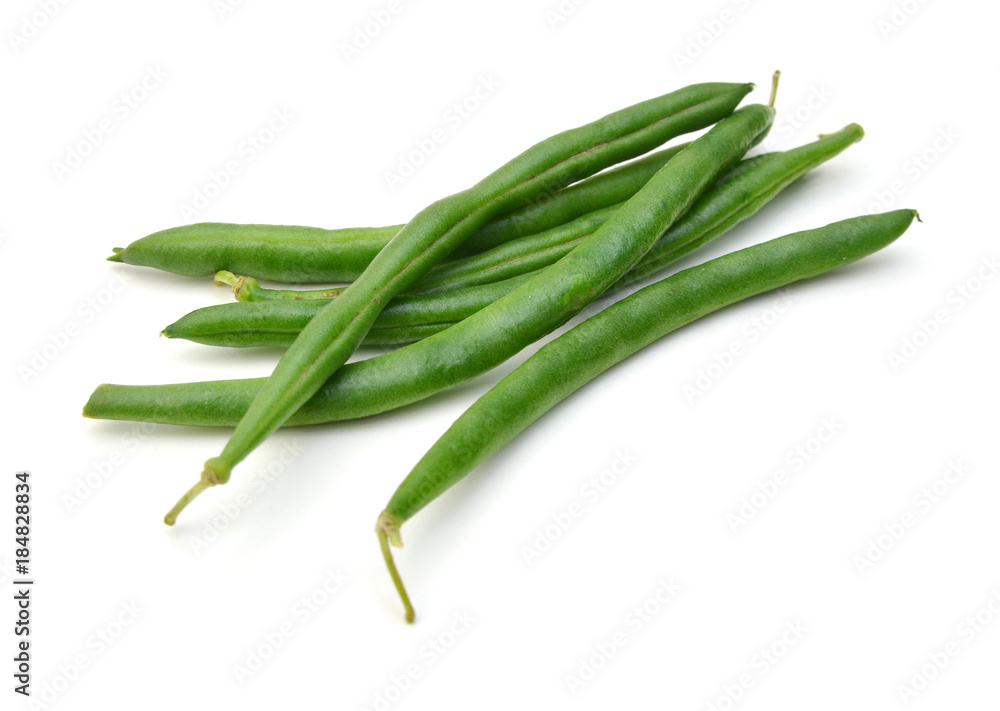 Green beans with leaves on white background Green beans with leaves on white background