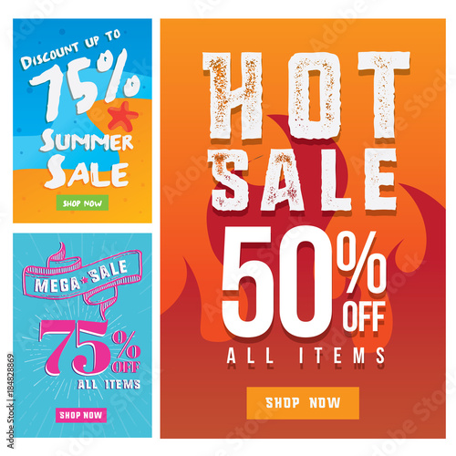 Modern Summer Sale Banner Set, Suitable For Call To Action Button, Advertisement, E-newsletter, Web Banners, Posters and Social Media Promotions