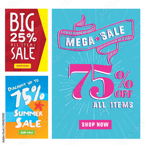 Modern Summer Sale Banner Set, Suitable For Call To Action Button, Advertisement, E-newsletter, Web Banners, Posters and Social Media Promotions