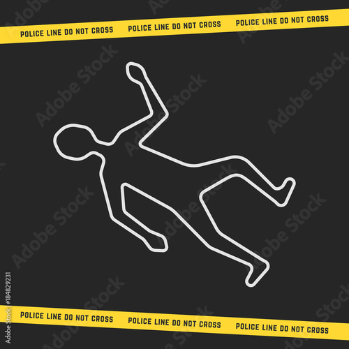 classic crime scene with white outline body
