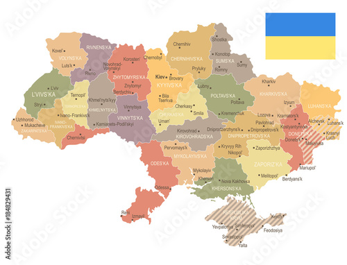Ukraine - vintage map and flag - Detailed Vector Illustration