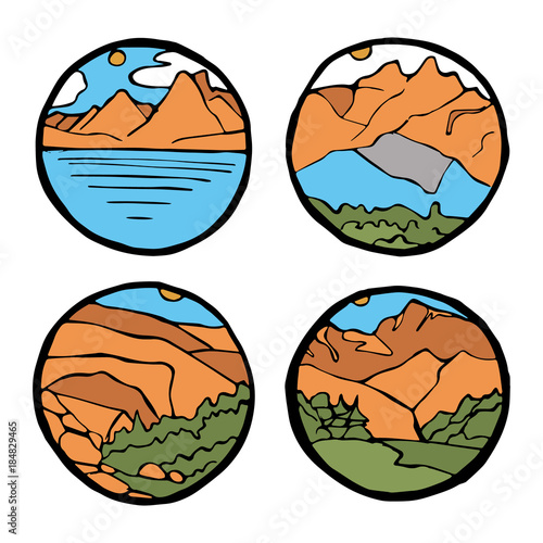 Mountain landscape icon set. 