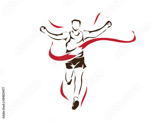 Passionate Winning Runner At The Finish Line Illustration