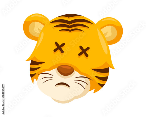 Fototapeta Naklejka Na Ścianę i Meble -  Cute Embarrassed Tiger Face Emoticon Emoji Expression Illustration
