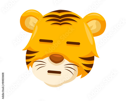 Fototapeta Naklejka Na Ścianę i Meble -  Cute Straight Face Tiger Face Emoticon Emoji Expression Illustration