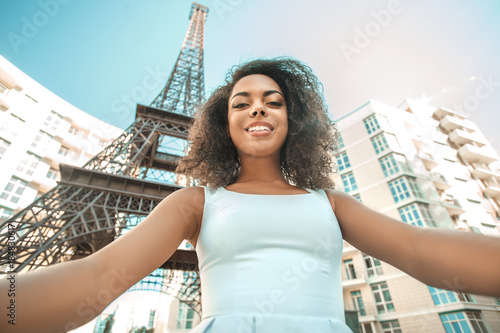 Photography Young woman traveler paris vacation abroad concept