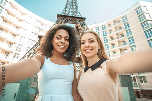 Photography Young women travel together paris vacation abroad