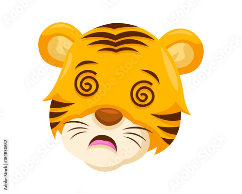 Fototapeta Naklejka Na Ścianę i Meble -  Cute Dizzy Tiger Face Emoticon Emoji Expression Illustration