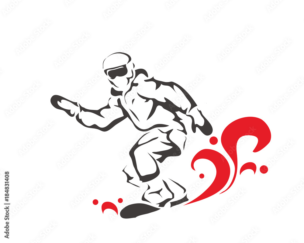 Professional Snow Boarder with Red Flame Illustration Professional Snow Boarder with Red Flame Illustration