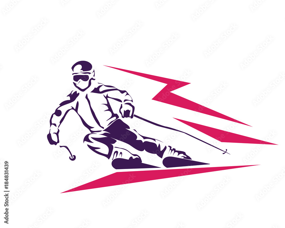 Obraz premium Professional Ski Player In High Speed Illustration