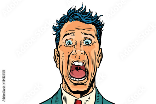 The man screams in horror isolated on white background