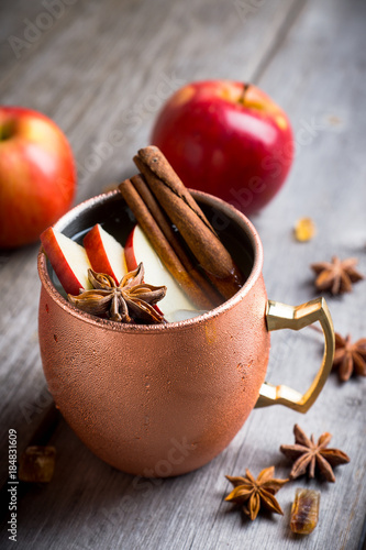 Canvas Print Cold Moscow Mule cocktail in copper mug on the rustic background