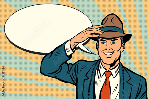 Retro businessman takes off his hat