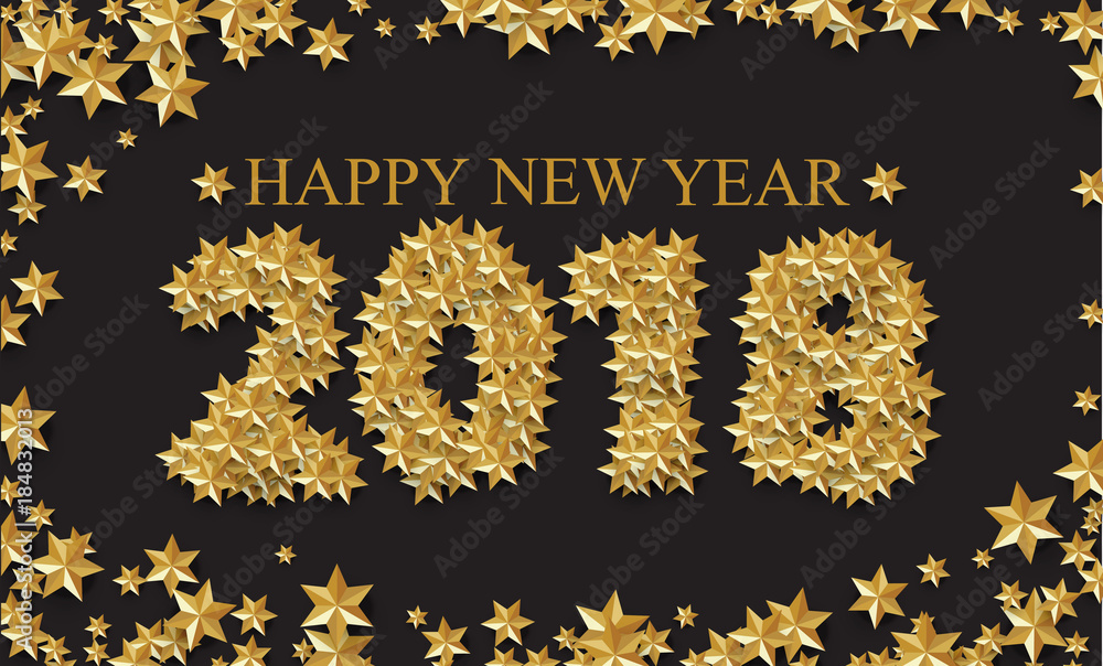Happy new 2018 year. Vector illustration with gold stars