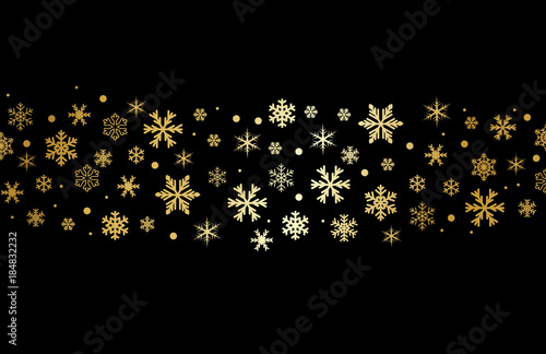 Beuatiful black background with gold snow flakes vector