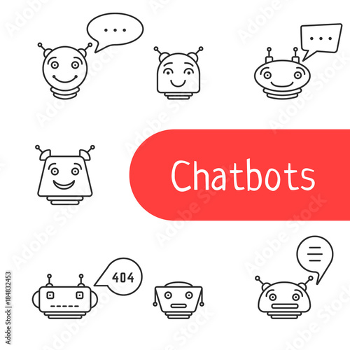 set of simple thin line chatbot icon