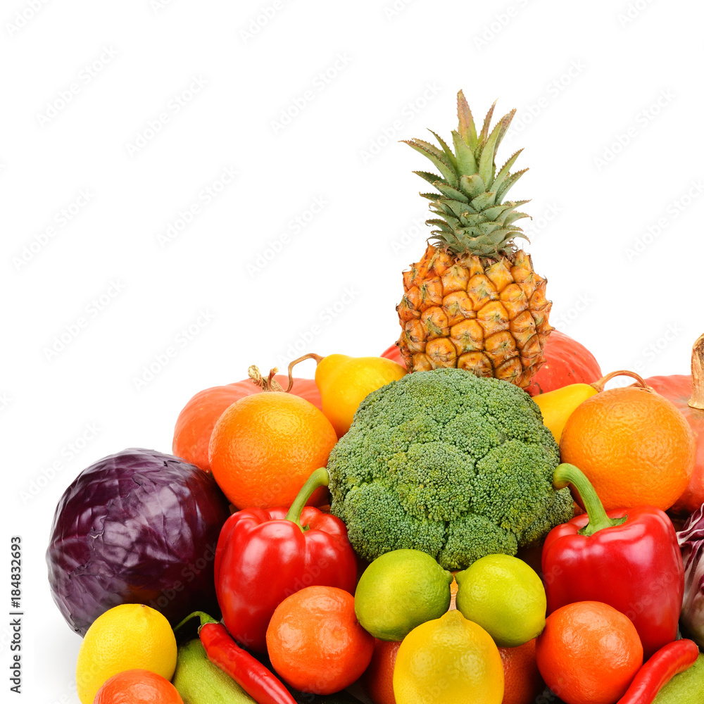 Fruits and vegetables isolated on white background.