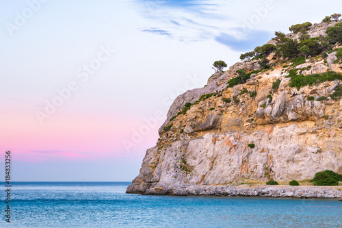 Cliff at the famous Anthony Queen Bay, Rhodes, Greece