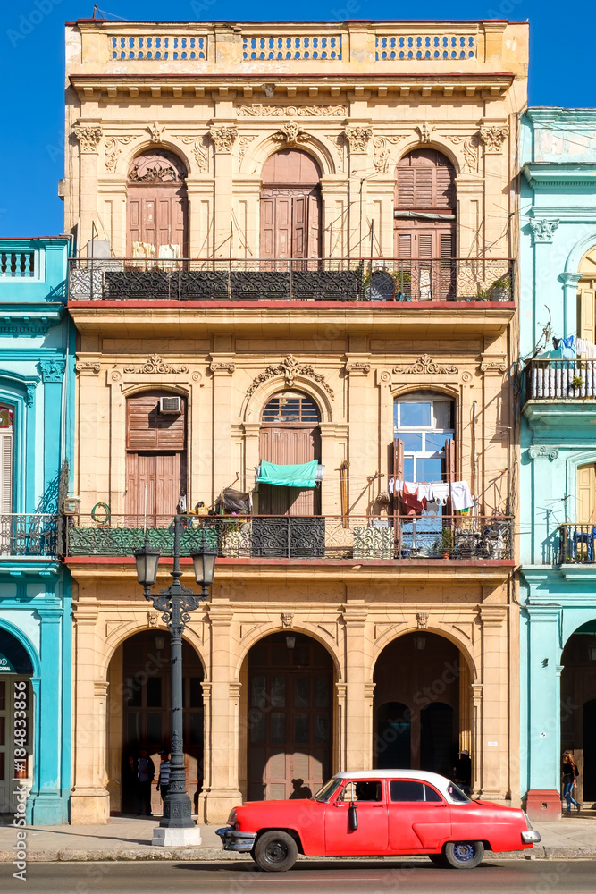 Urban scene with colorful buildings in Old Havana