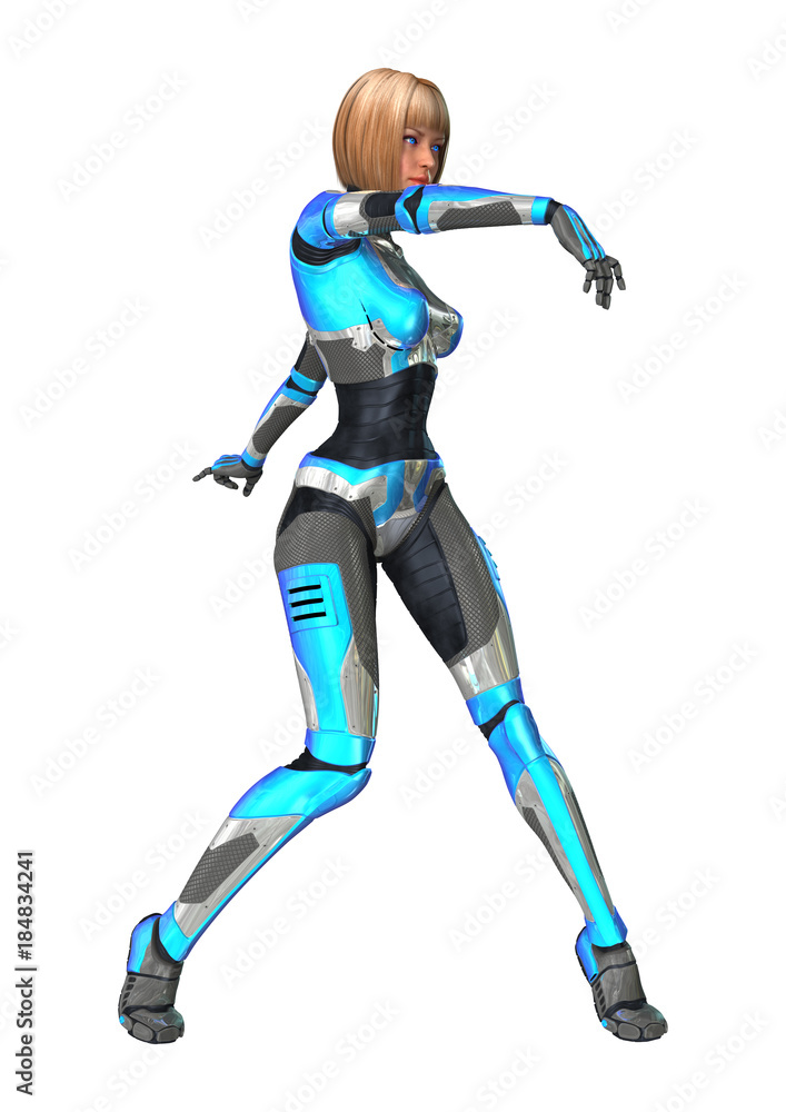 3D Rendering Female Robot on White 3D Rendering Female Robot on White