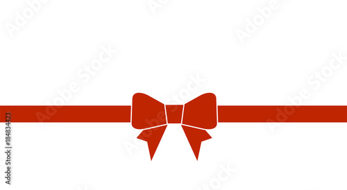 Decorative beautiful red bow with horizontal ribbon isolated on white background. Vector bow.