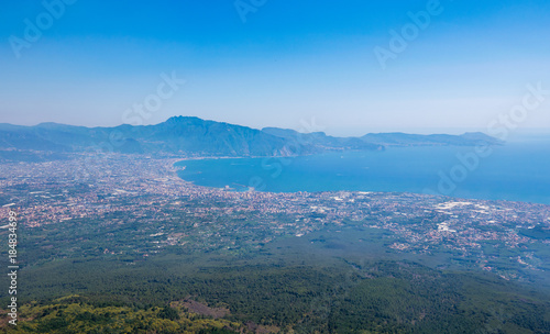 Panoramic view of Mount Vesuvius and Gulf of Naples on a summer hazy day, Campania, Italy, Europe