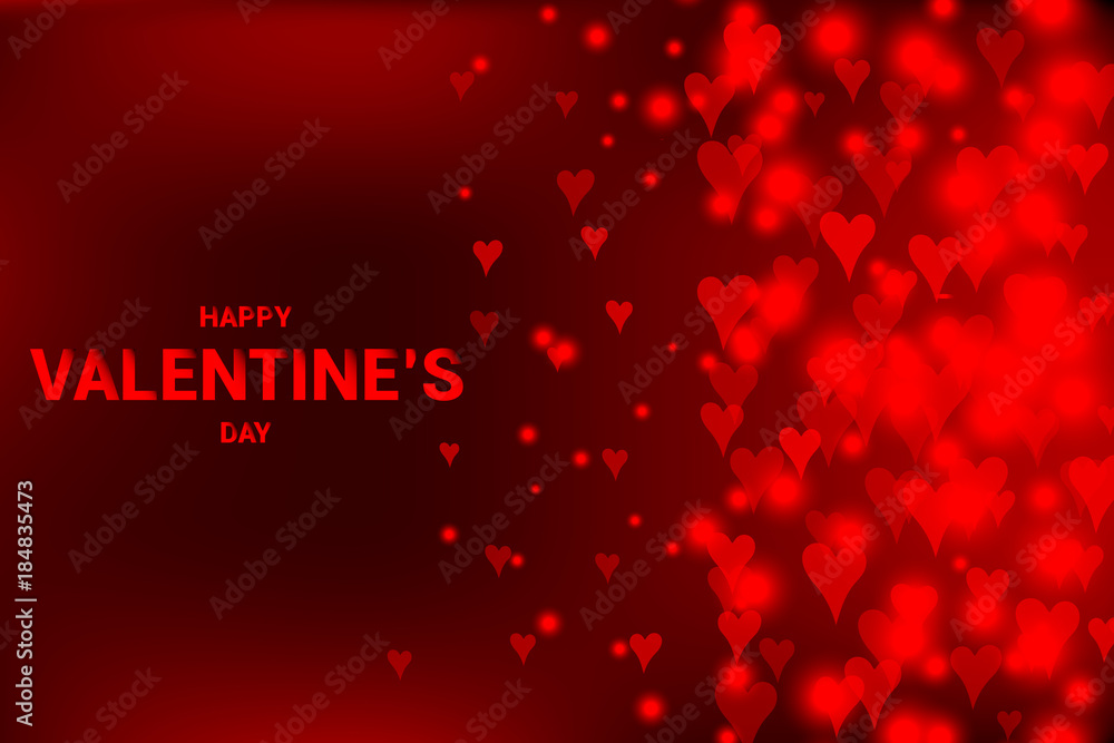 Red background with flowing defocused blurred heart. happy Valentine s day vector illustration - obrazy, fototapety, plakaty 
