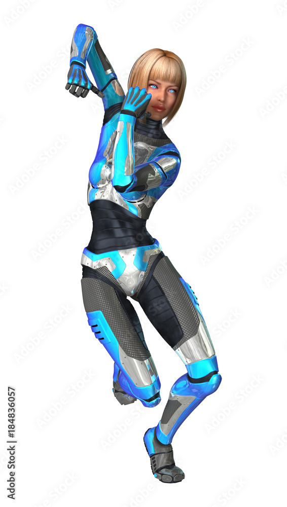 3D Rendering Female Robot on White 3D Rendering Female Robot on White