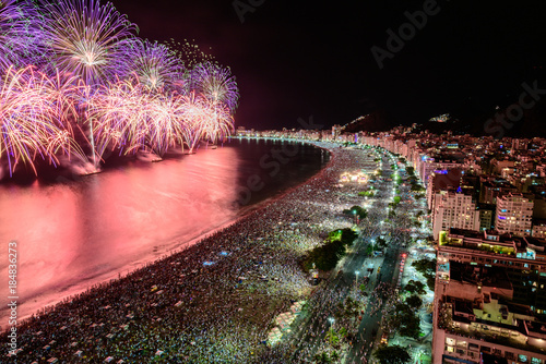 Sticker Copacabana beach fireworks during New Year's Eve