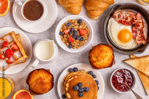 Delicious breakfast on a light table.