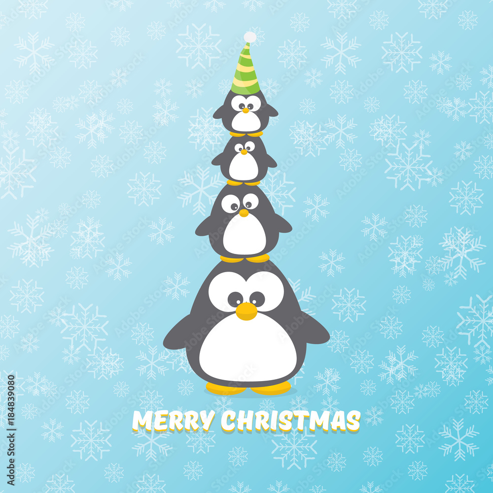 vector merry christmas card with penguins set on blue background with falling snowflakes. cartoon funny penguins vector merry christmas card with penguins set on blue background with falling snowflakes. cartoon funny penguins
