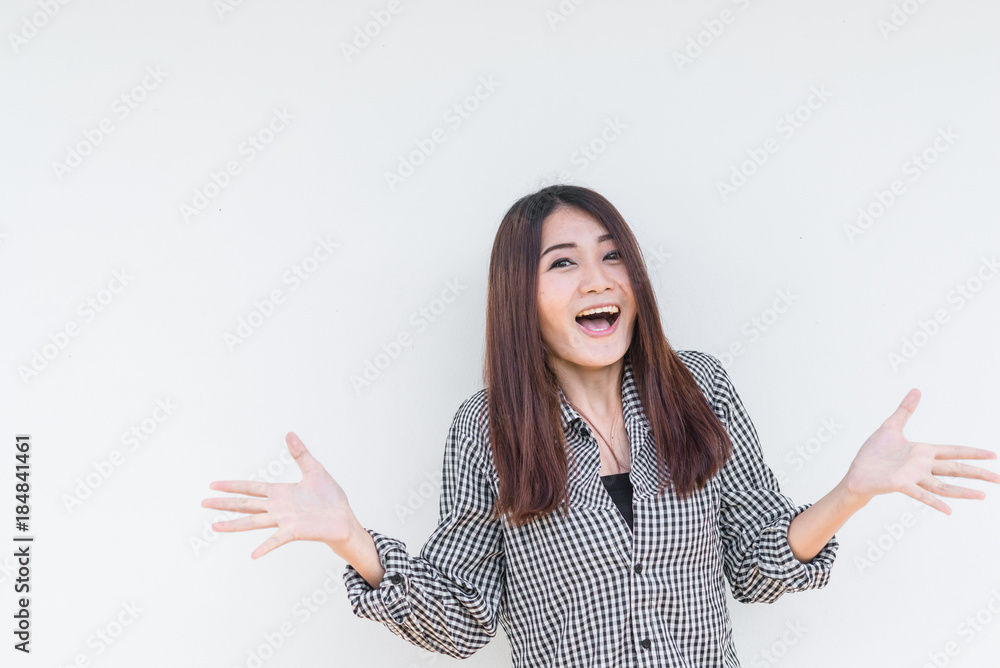 Beautiful young asian woman happy on white background,Free girl enjoy everything in the world Beautiful young asian woman happy on white background,Free girl enjoy everything in the world