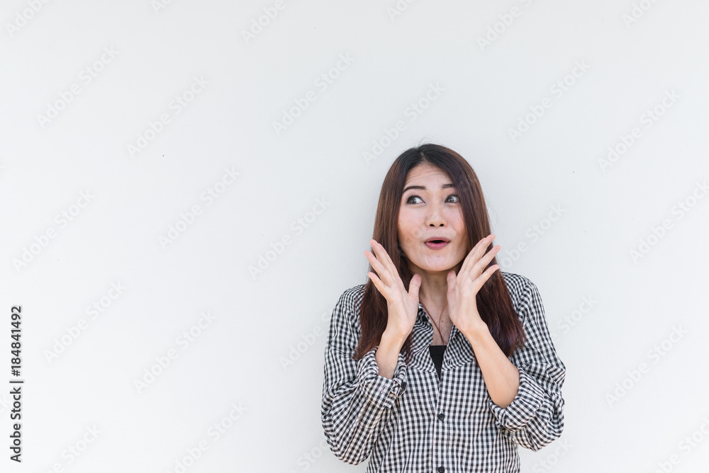 Beautiful young asian woman happy on white background,Free girl enjoy everything in the world Beautiful young asian woman happy on white background,Free girl enjoy everything in the world