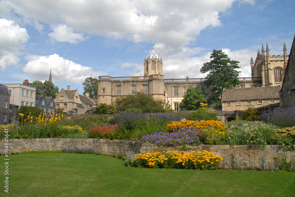 Meadow, hall and Tom Tower at Christ Church College in Oxford, United Kingdom