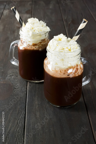 Hot chocolate in a glass.