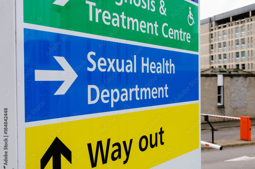 Sign for the Sexual Health Department outside a hospital