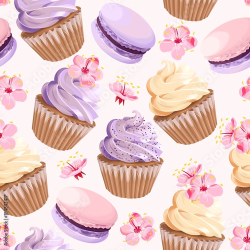 Seamless cupcakes and flowers