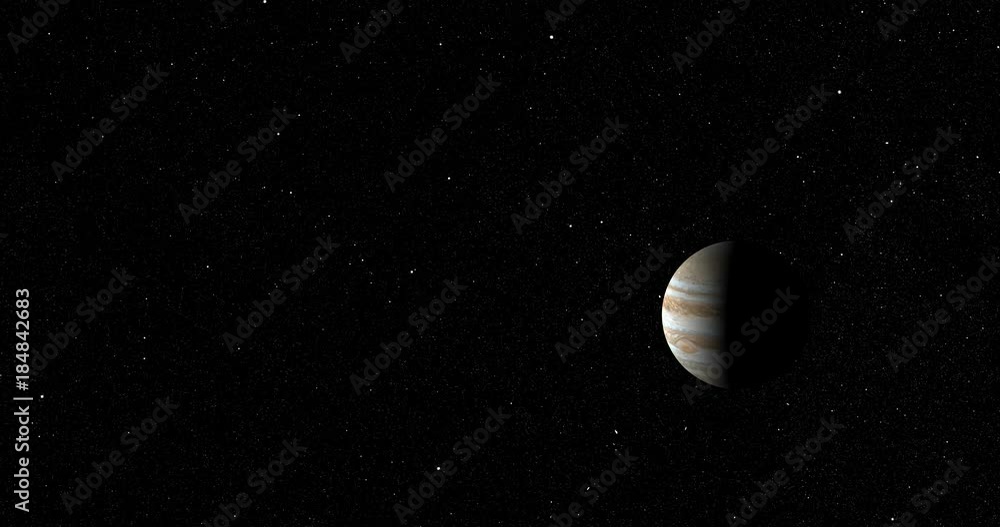 Straight-line dolly away from Jupiter. Accurate: star field does not recede. Reversible, can be rotated 180 degrees. Data: NASA/JPL Straight-line dolly away from Jupiter. Accurate: star field does not recede. Reversible, can be rotated 180 degrees. Data: NASA/JPL