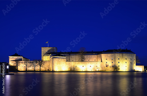 Night view of Vaxholm castle.