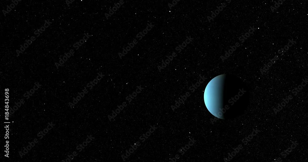 Straight-line dolly away from Uranus. Accurate: star field does not recede. Reversible, can be rotated 180 degrees. Data: NASA/JPL Straight-line dolly away from Uranus. Accurate: star field does not recede. Reversible, can be rotated 180 degrees. Data: NASA/JPL