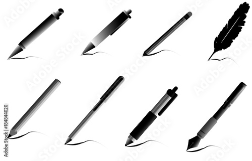 A set of different elements of a pencil, pen and pen, for creating a website, icons or decor, exclusive design, vector graphics.